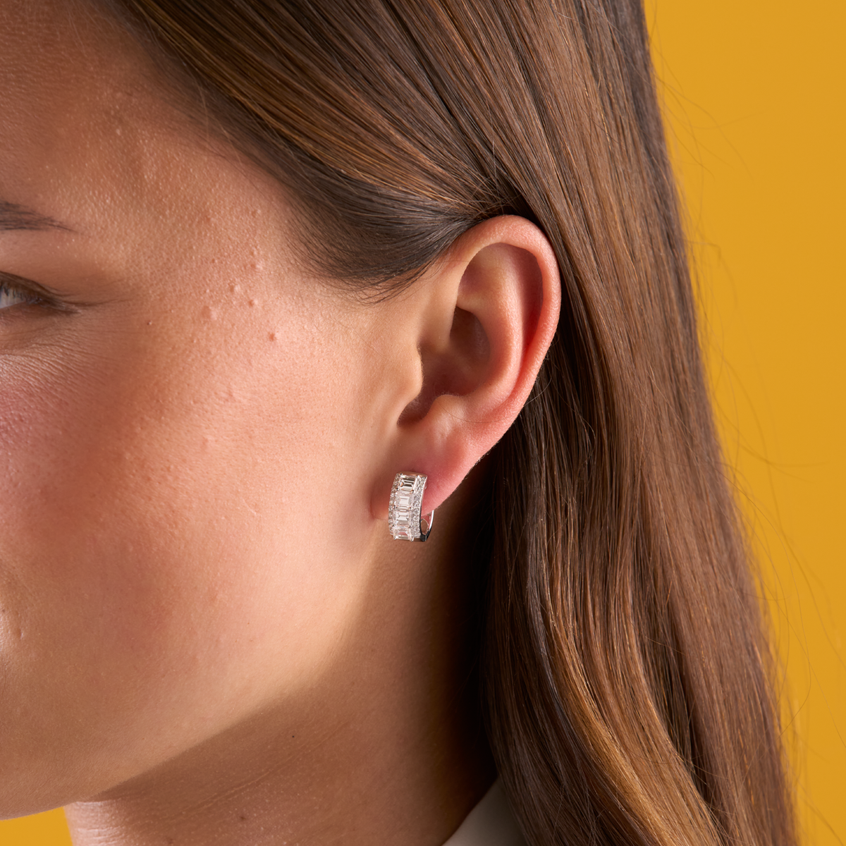 deBoulle Collection Modern Diamond Huggie Earrings in Yellow Gold