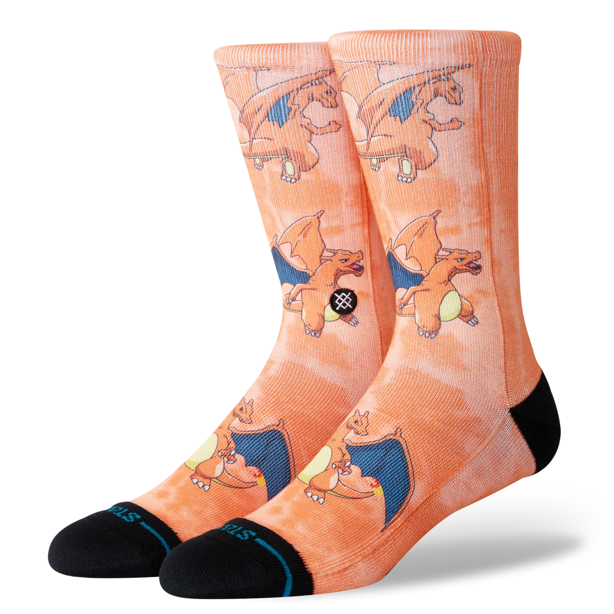 "Stance Charizard Crew Socks — bold Pokémon Charizard graphic, mid cushioning, arch support, seamless toe closure, poly blend"