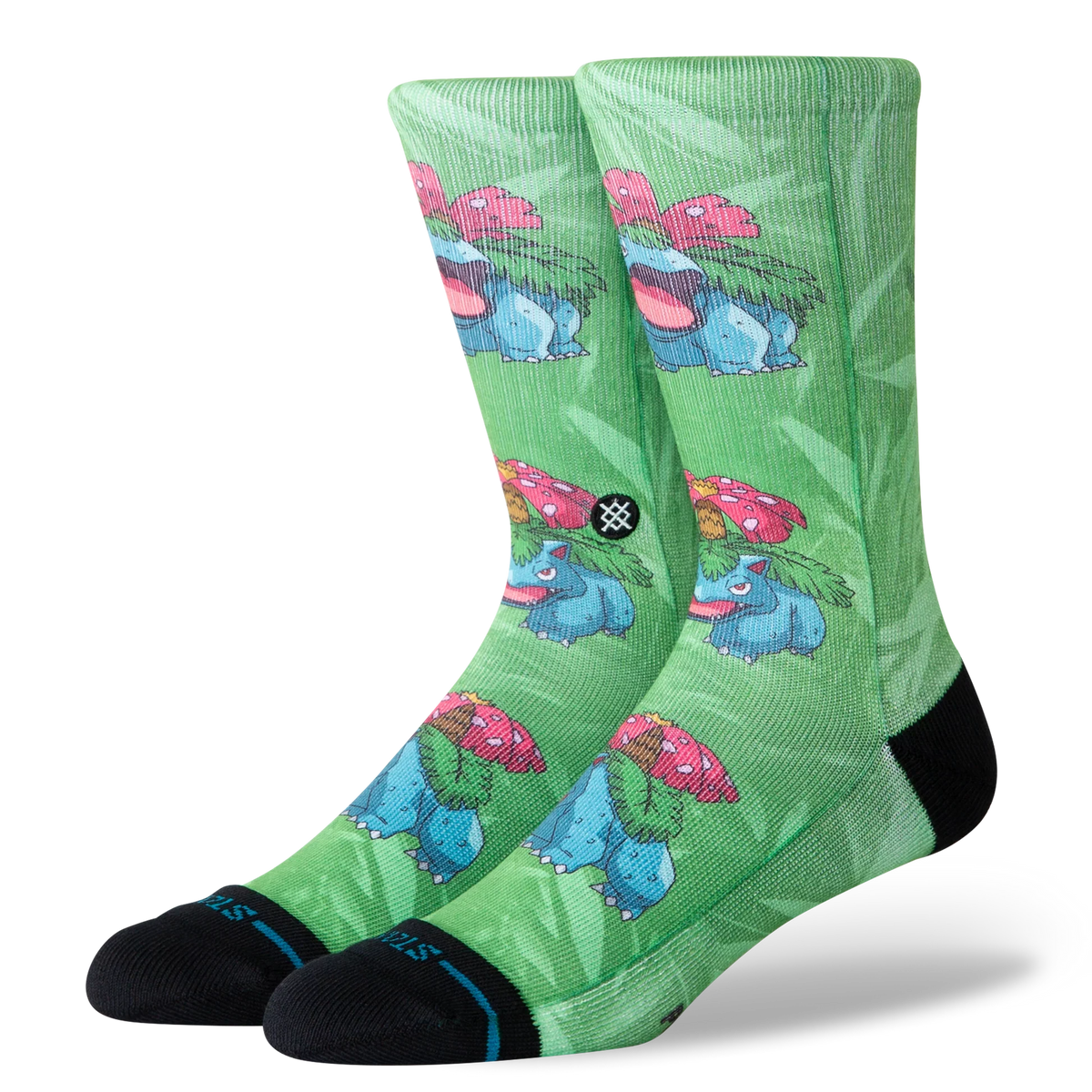 "Stance Venusaur Crew Socks — bold Pokémon Venusaur graphic, mid cushioning, arch support, seamless toe closure, poly blend"