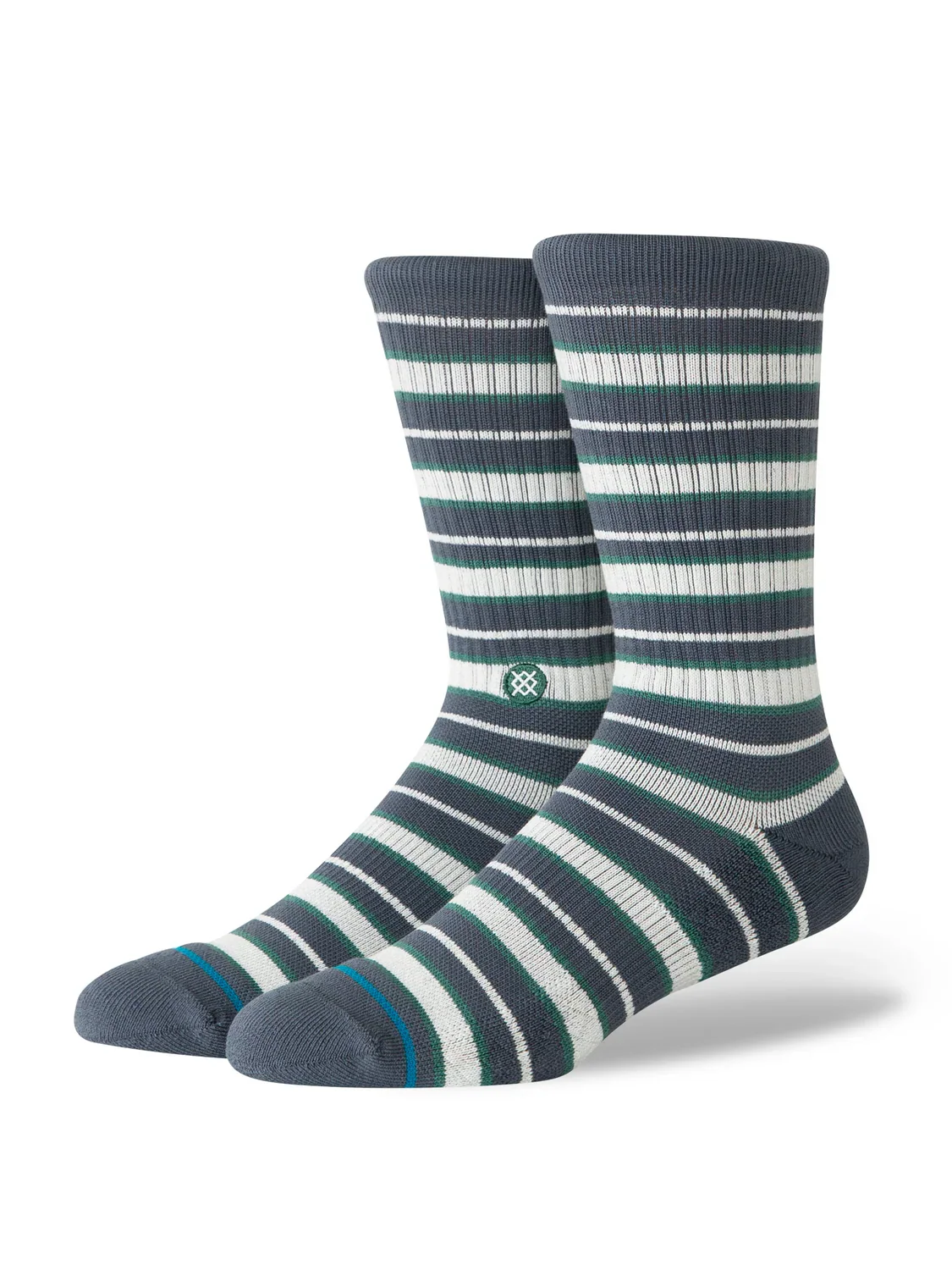 Stance Signature Stripe Crew Socks in Turbulence — cotton blend with enhanced cushioning, Y-gore heel seam, and improved breathability for elevated everyday comfort.  