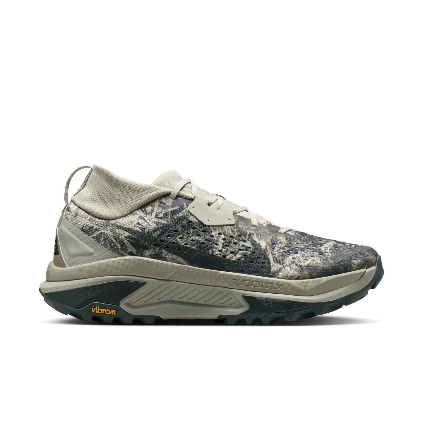 Nike ACG Zegama Trail in Spruce Fog/Black Spruce — ZoomX foam midsole, Vibram® MegaGrip outsole, roomier toe box, lightweight mesh upper for rugged trail running