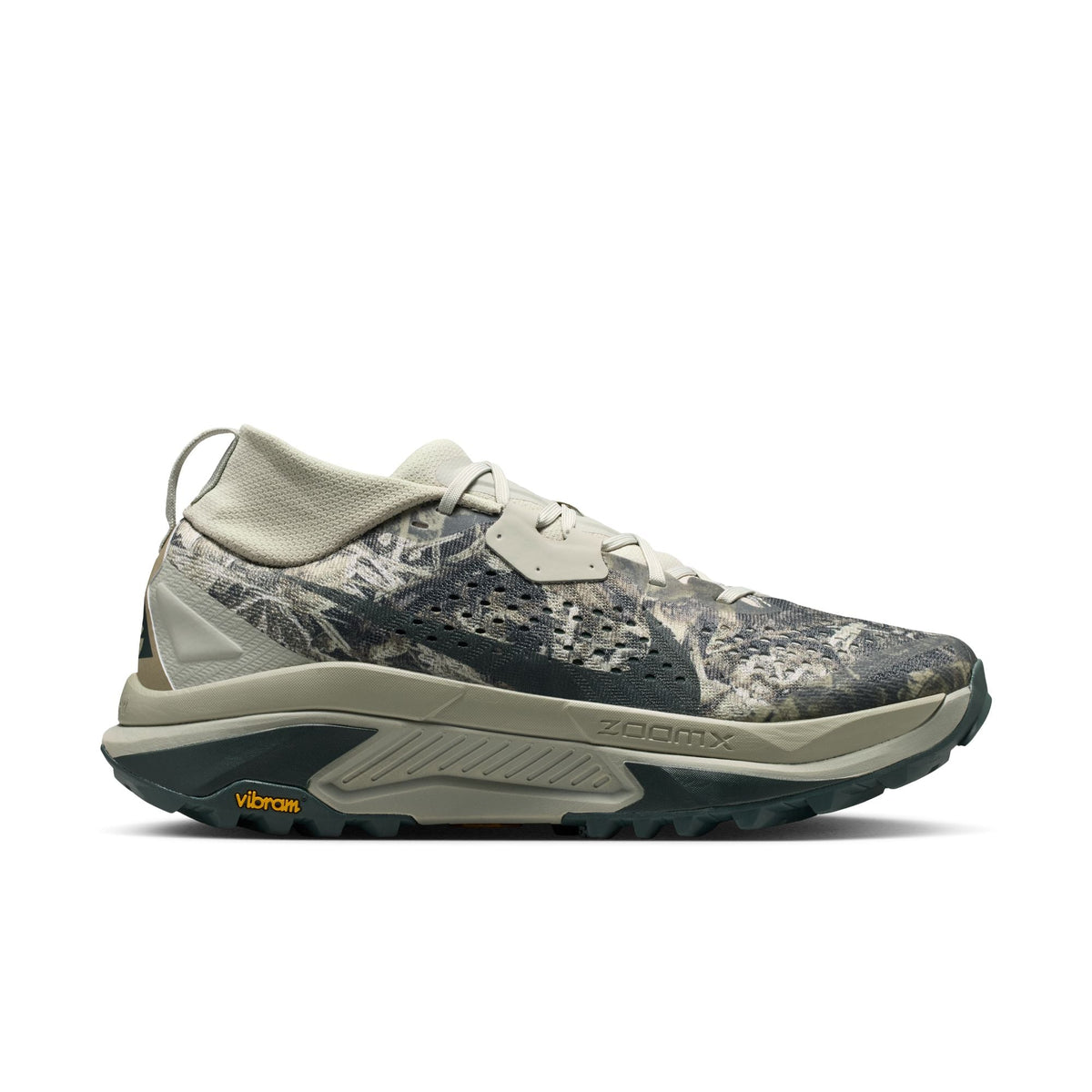Nike ACG Zegama Trail in Spruce Fog/Black Spruce — ZoomX foam midsole, Vibram® MegaGrip outsole, roomier toe box, lightweight mesh upper for rugged trail running