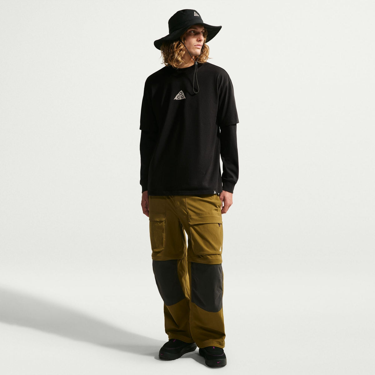 Nike ACG Men's Dri-FIT T-Shirt in Black/Lt Orewood Brown — heavyweight fabric, loose fit, moisture-wicking, ACG clamp label
