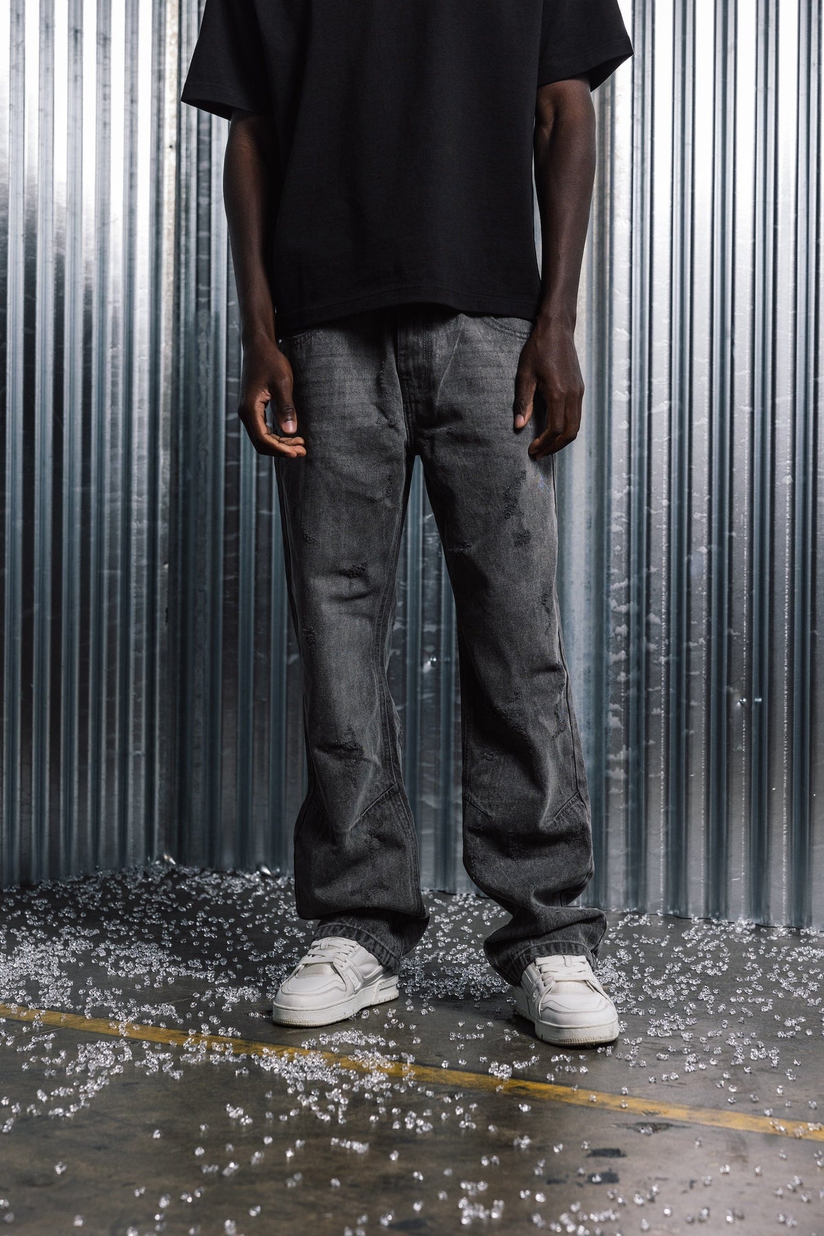 Benir Clothing Distressed Denim - Stone Grey — 28 — Back View