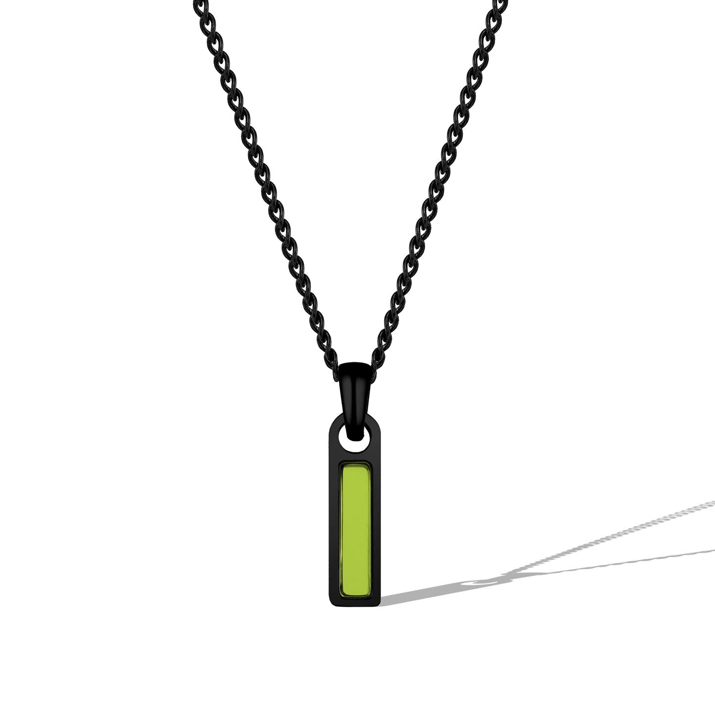 Necklace with a green pendant on a white background
