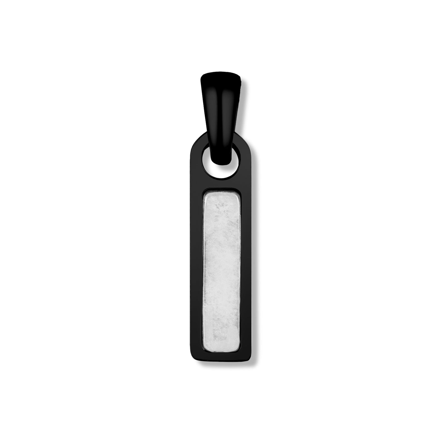 Black and silver pendant on a white background