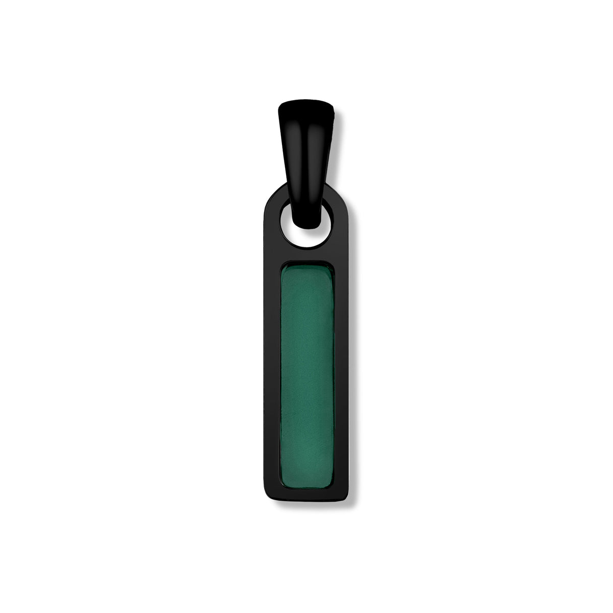 Black pendant with a green rectangular inset on a white background