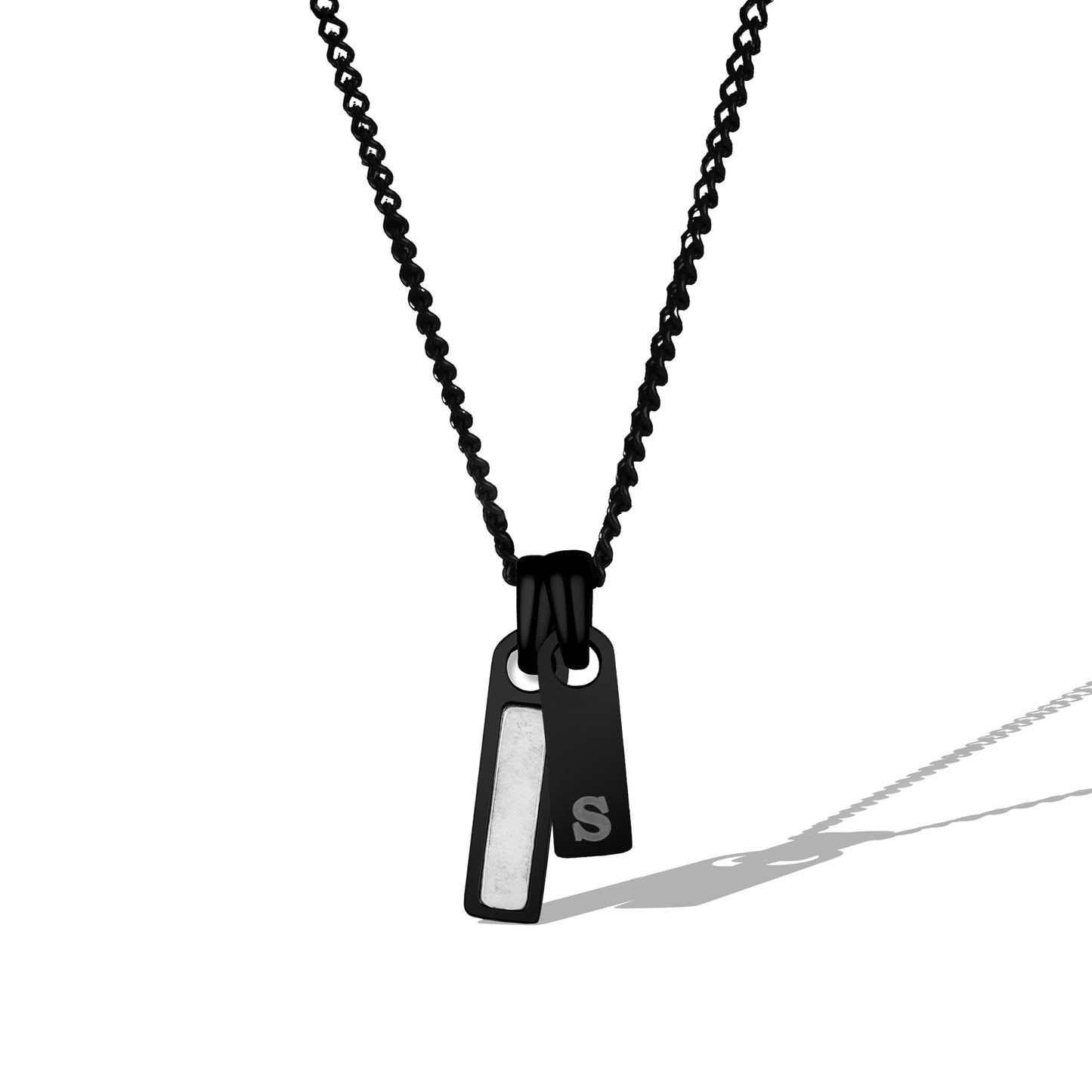 Black necklace with a pendant on a white background