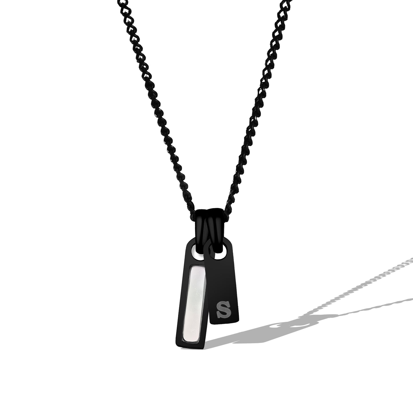 Black necklace with a pendant on a white background