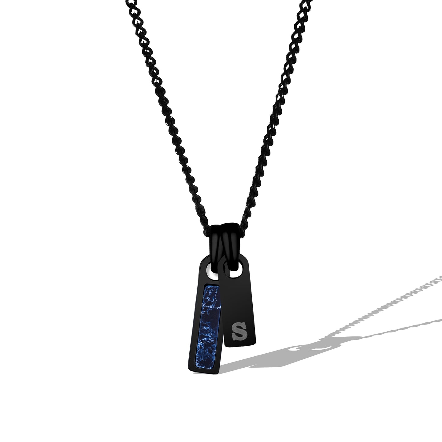 Black necklace with a pendant on a white background