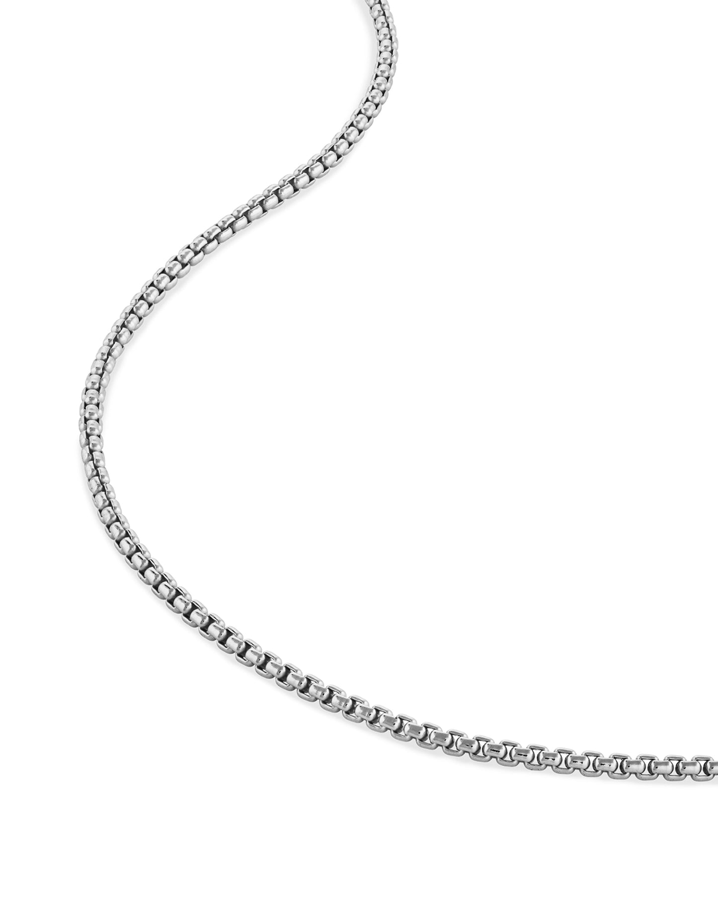 Round Box Chain Necklace, 2MM - Silver