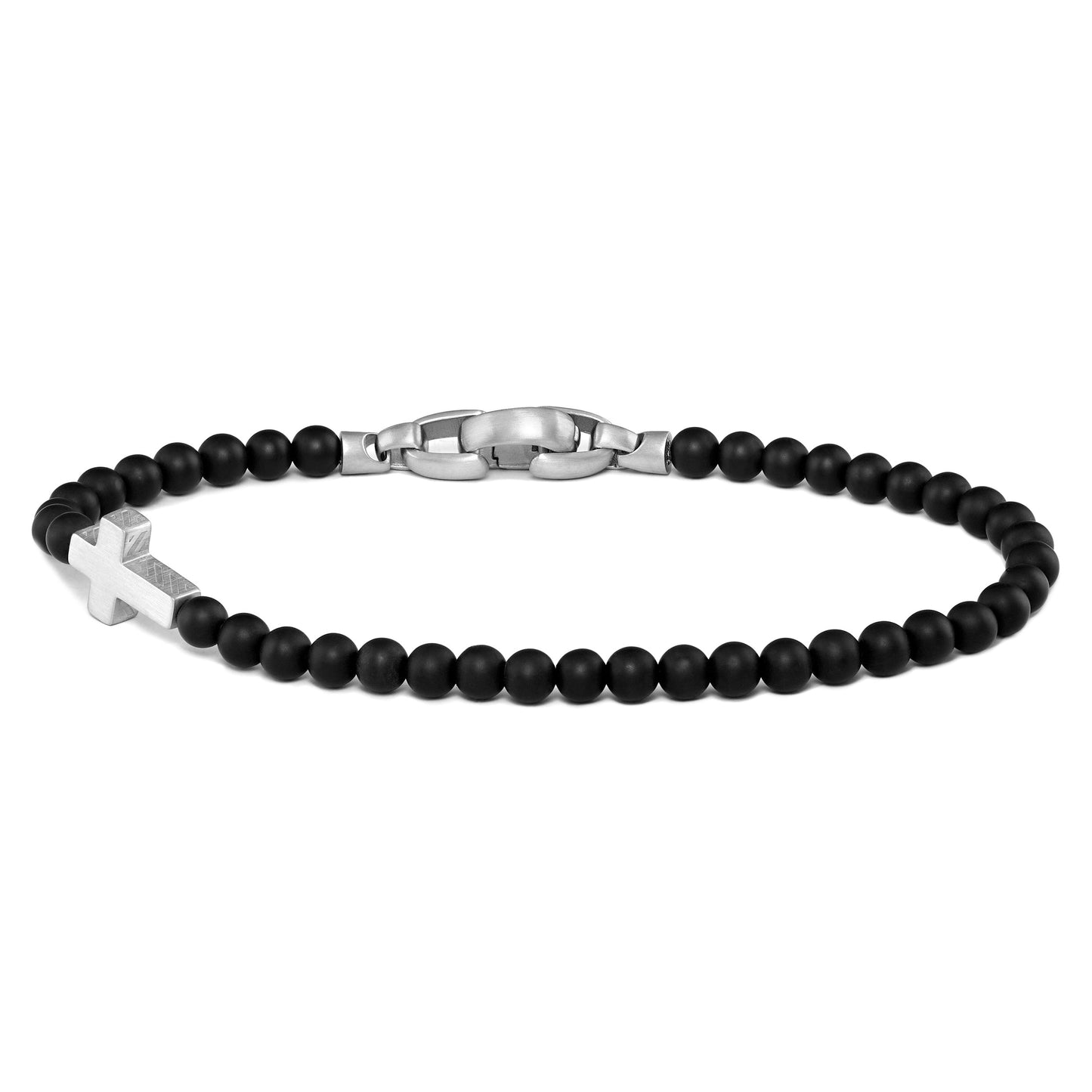 Spiritual Bead Cross Bracelet, 4MM - Black Onyx