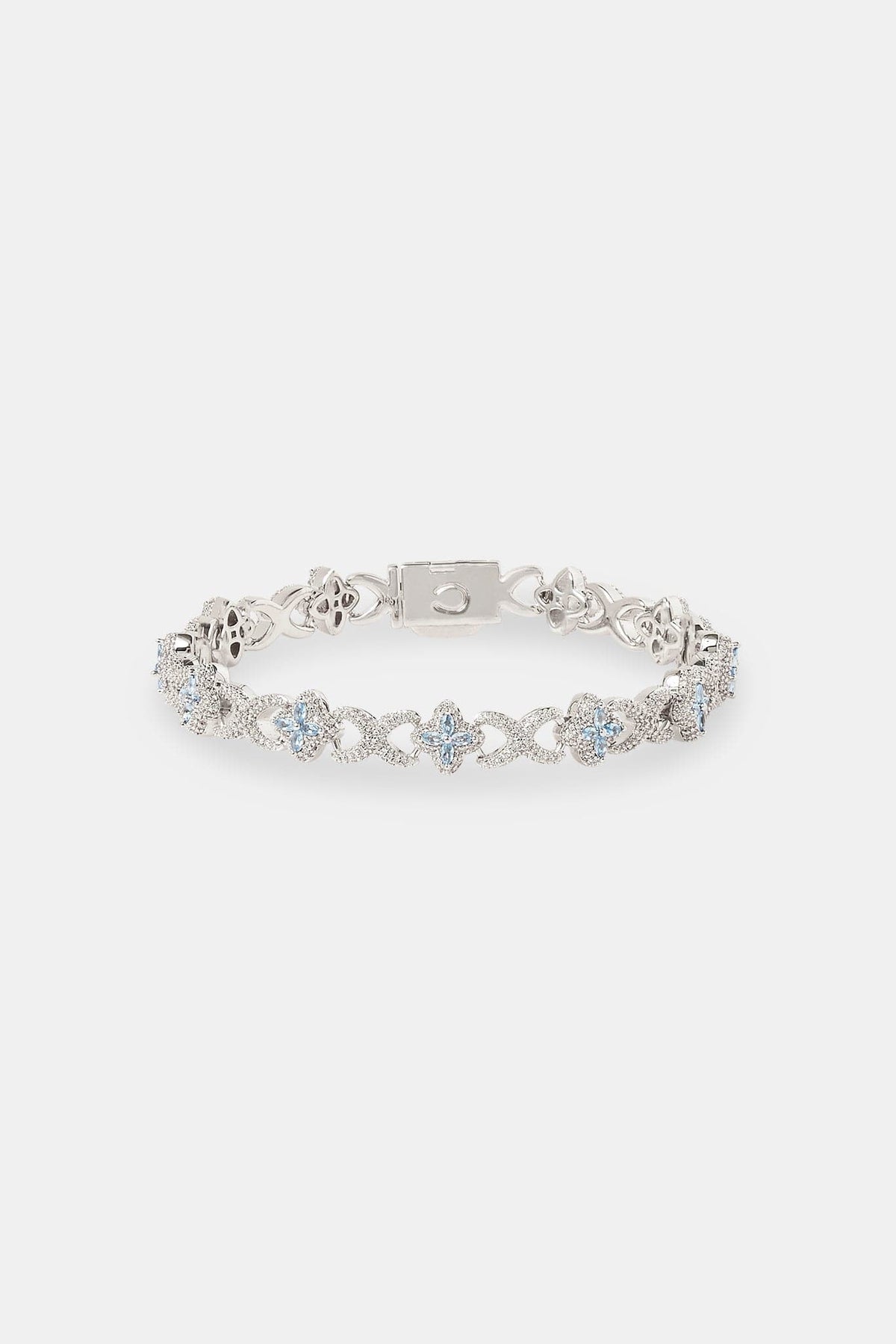 Cernucci Iced Blue Baguette Motif Infinity Bracelet - 10mm — 7" — Side View