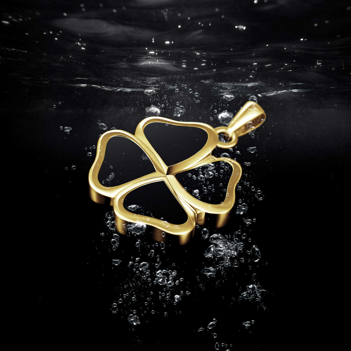 Clover Pendant - 14K Gold Onyx