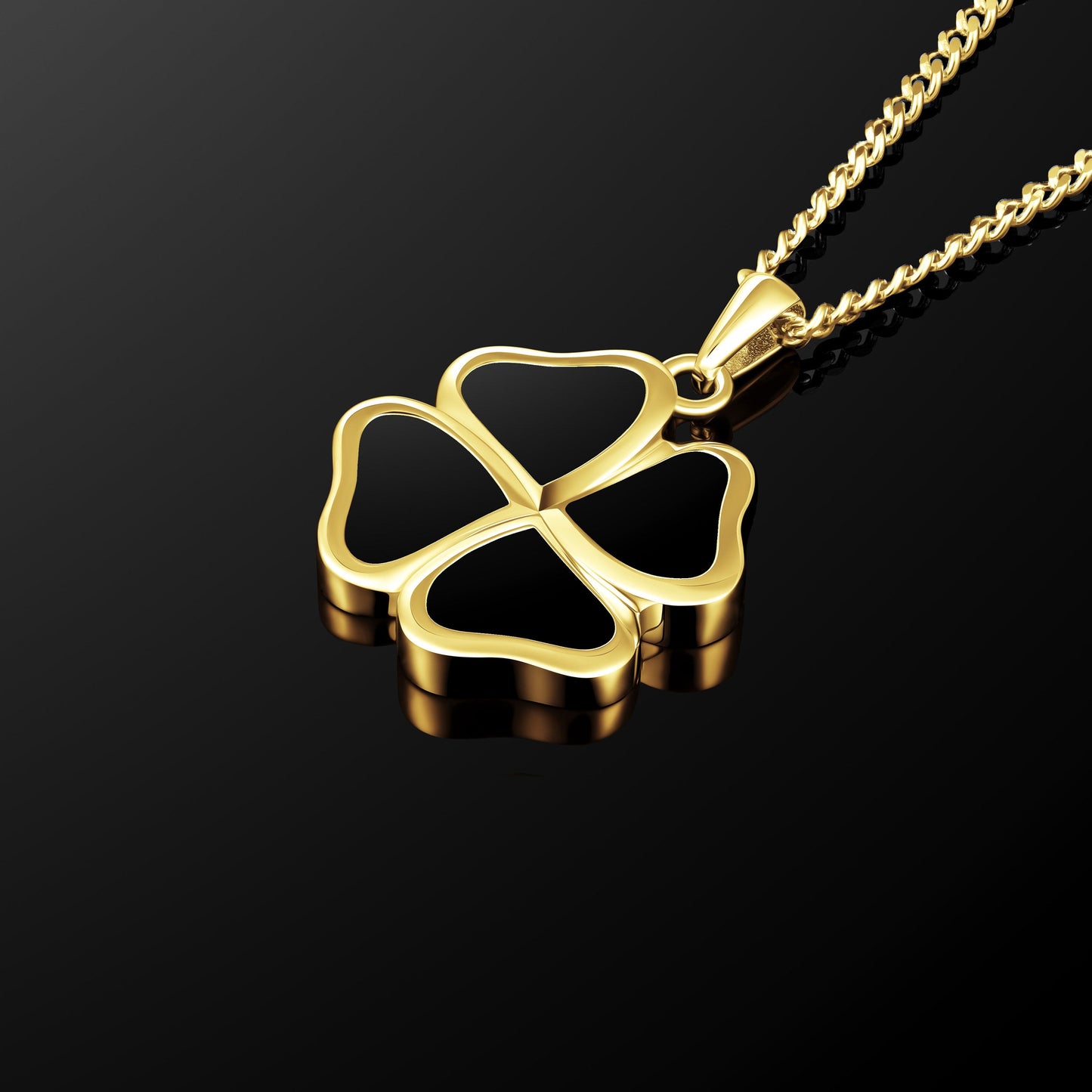 Clover Pendant - 14K Gold Onyx