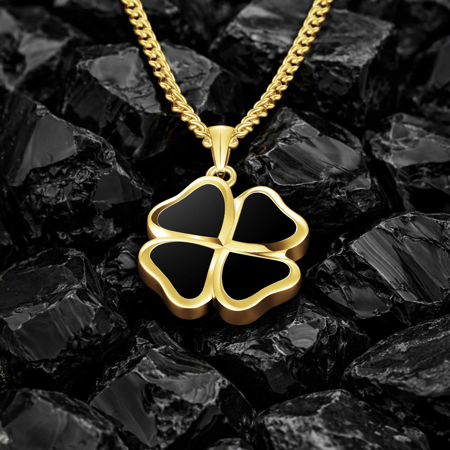 Clover Pendant - 14K Gold Onyx