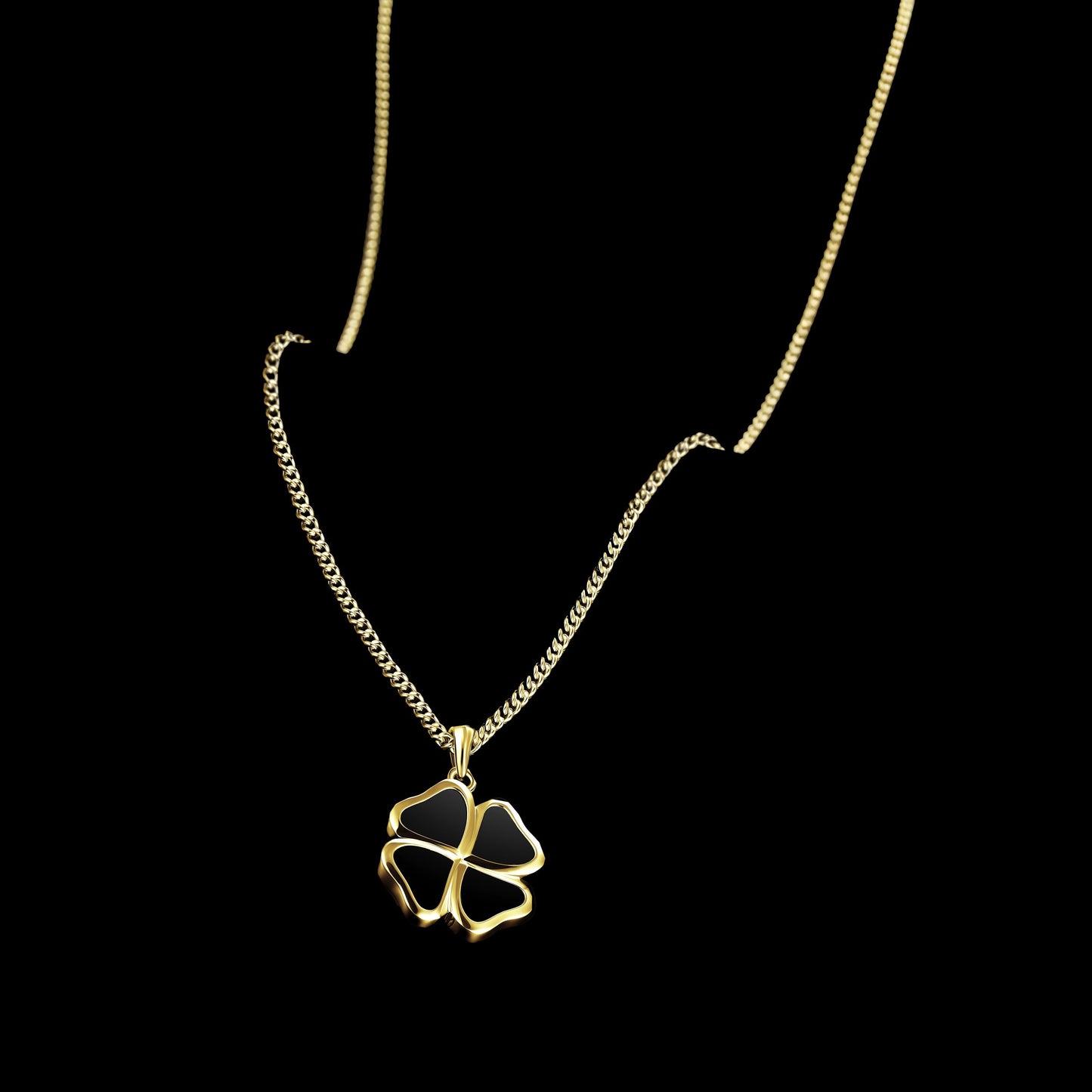 Clover Pendant - 14K Gold Onyx