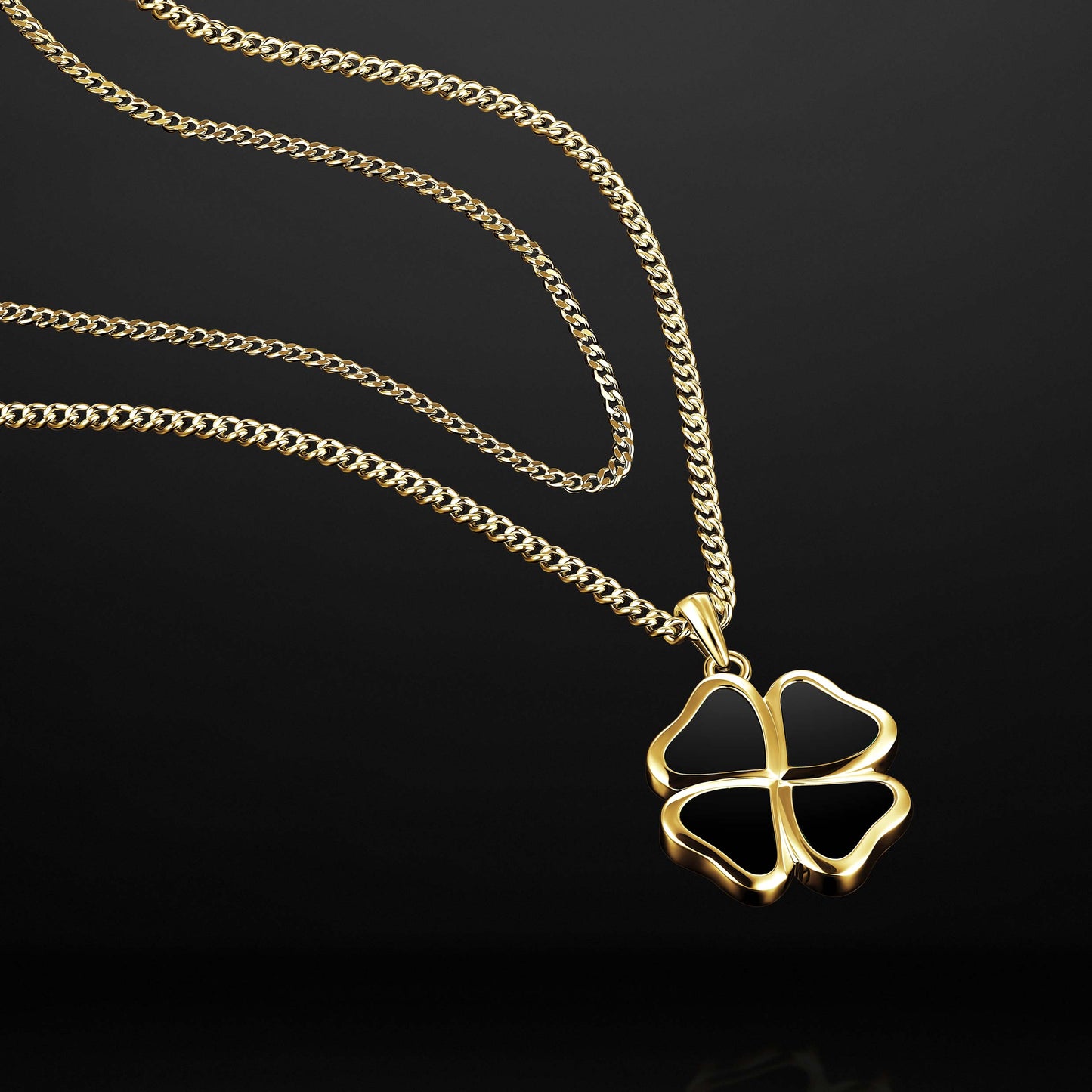 Clover Pendant - 14K Gold Onyx
