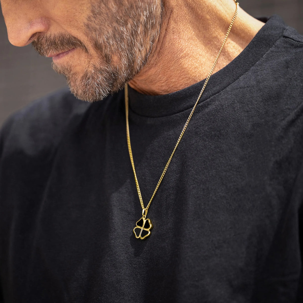 Clover Pendant - 14K Gold Onyx