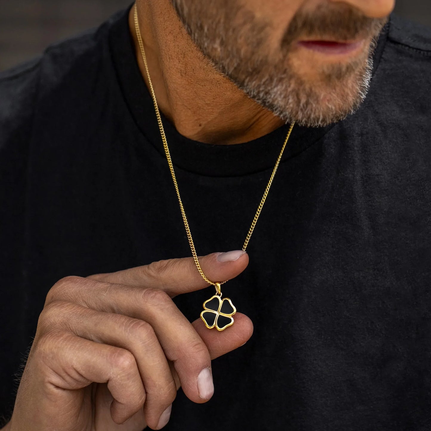 Clover Pendant - 14K Gold Onyx