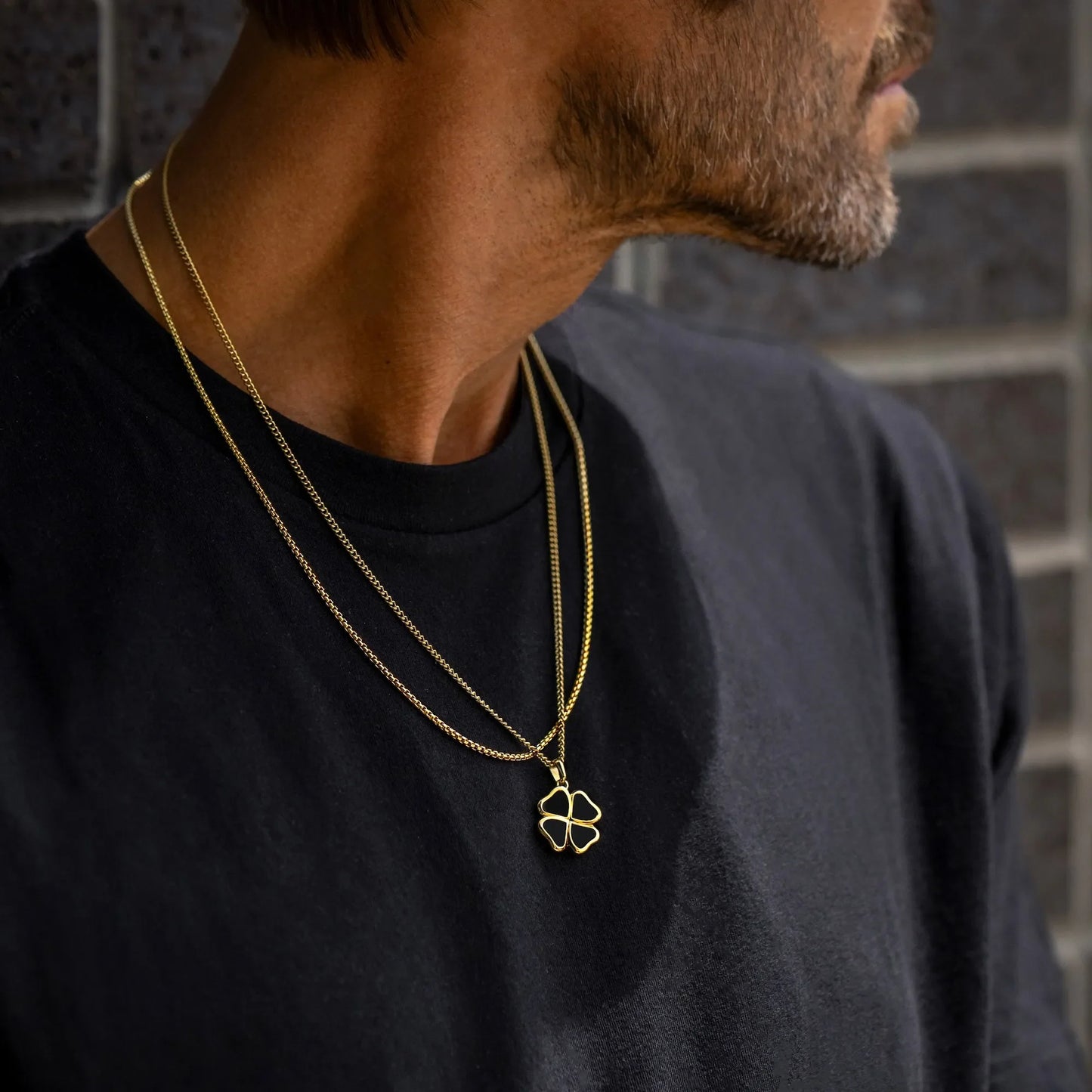 Clover Pendant - 14K Gold Onyx