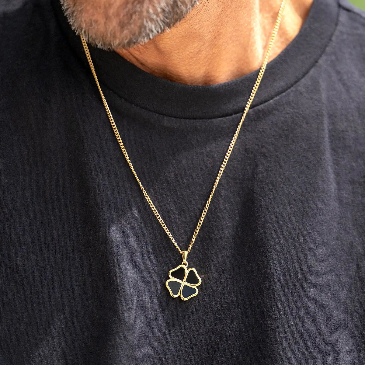 Clover Pendant - 14K Gold Onyx