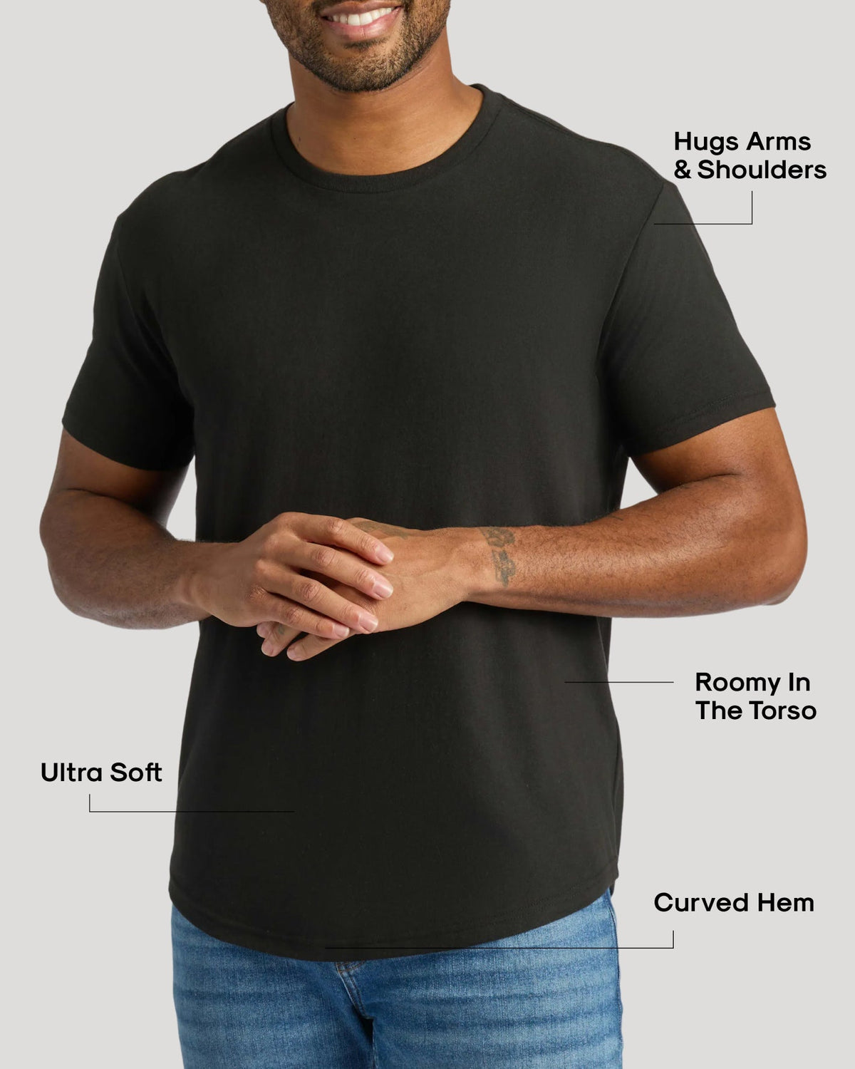 Black & White Curved Hem Classic Crew Neck 6-Pack