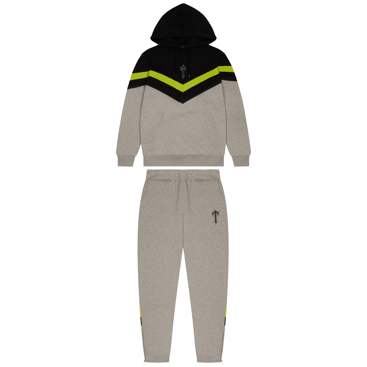 Trapstar V Stripe Hoodie Tracksuit-Grey/Lime/Black — XXS — Front View