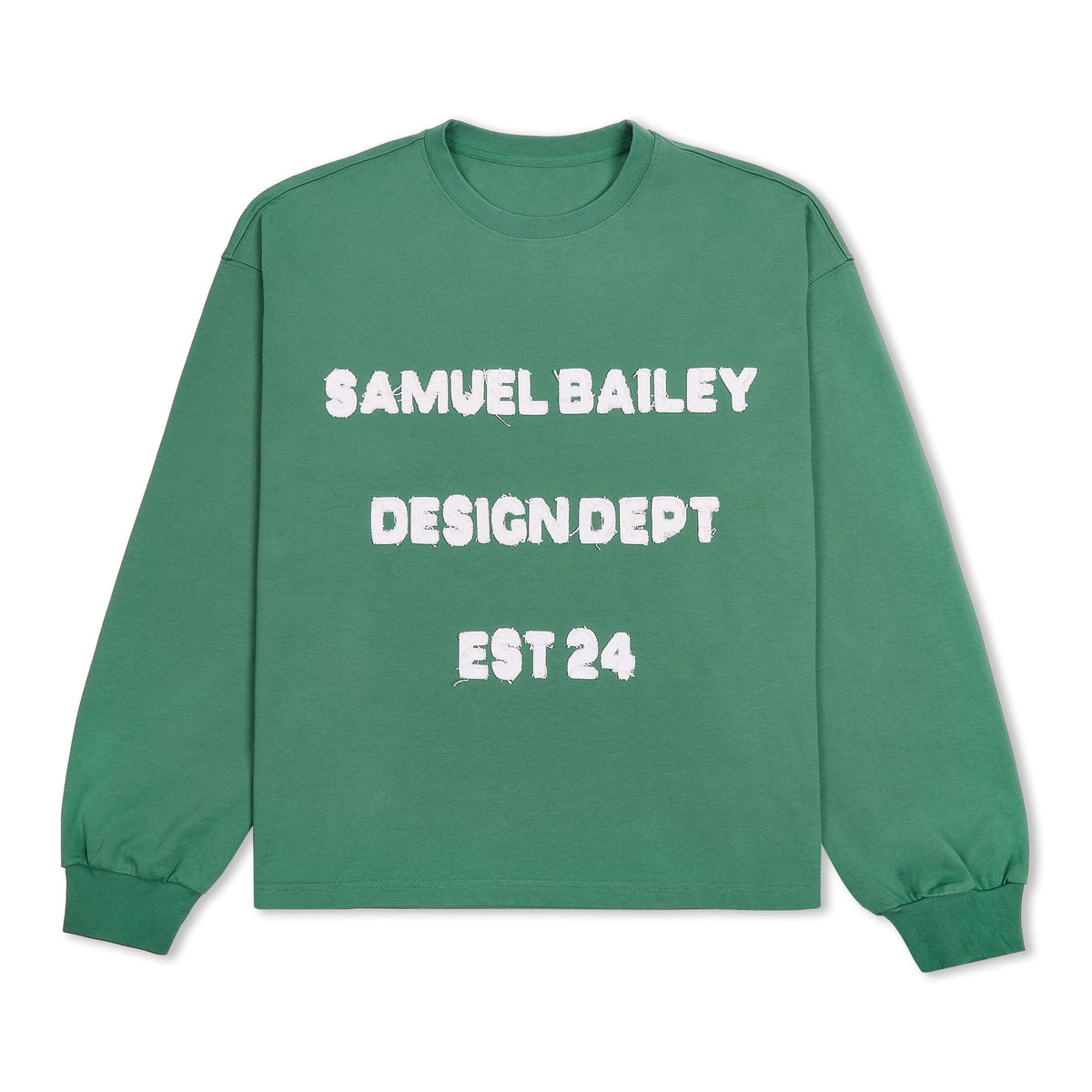 Samuel Bailey Green Long Sleeve Design Dept Tee — S — Front View