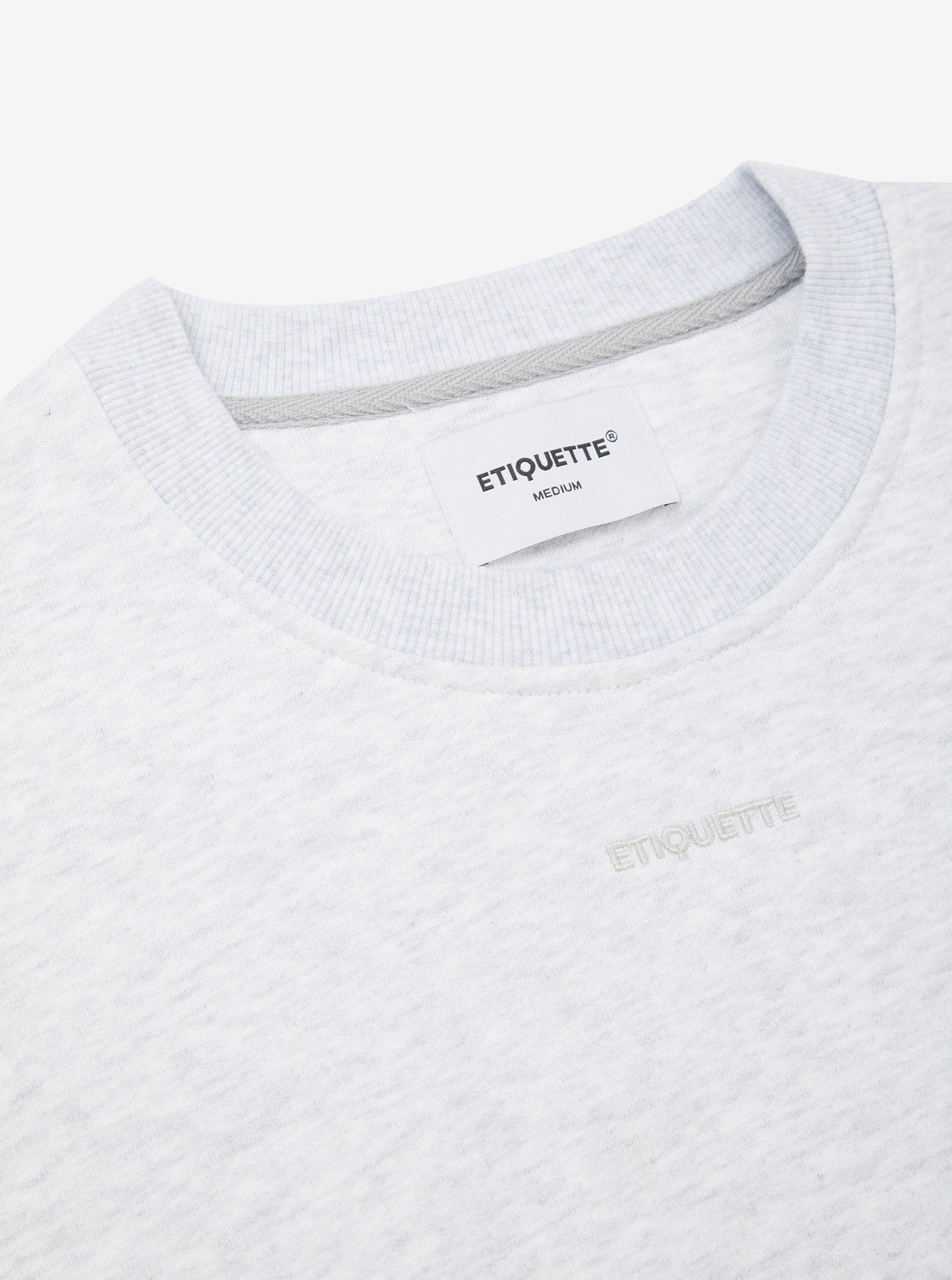 Etiquette Core Crew 'Grey' — Light Grey Heather — Size S — Top View