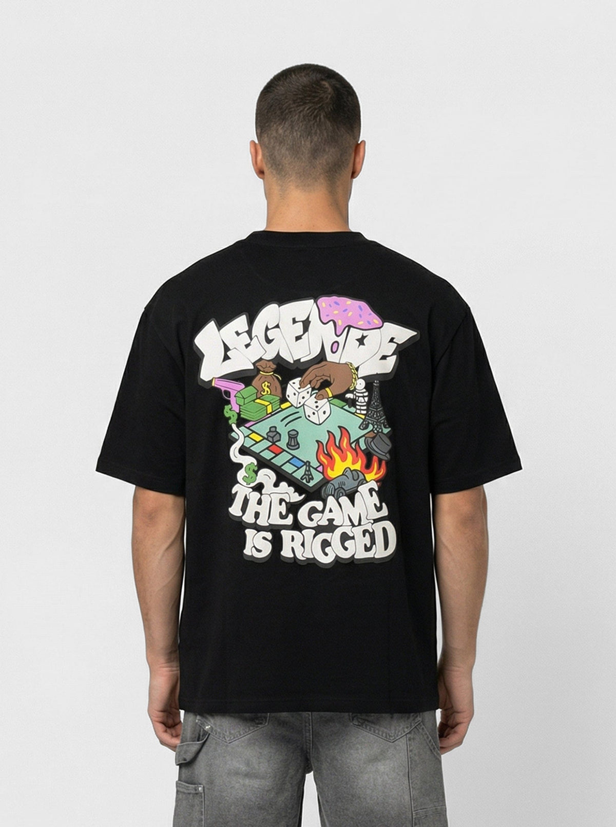 Legende Paris GAME IS RIGGED T-SHIRT - BLACK — XS — Side View