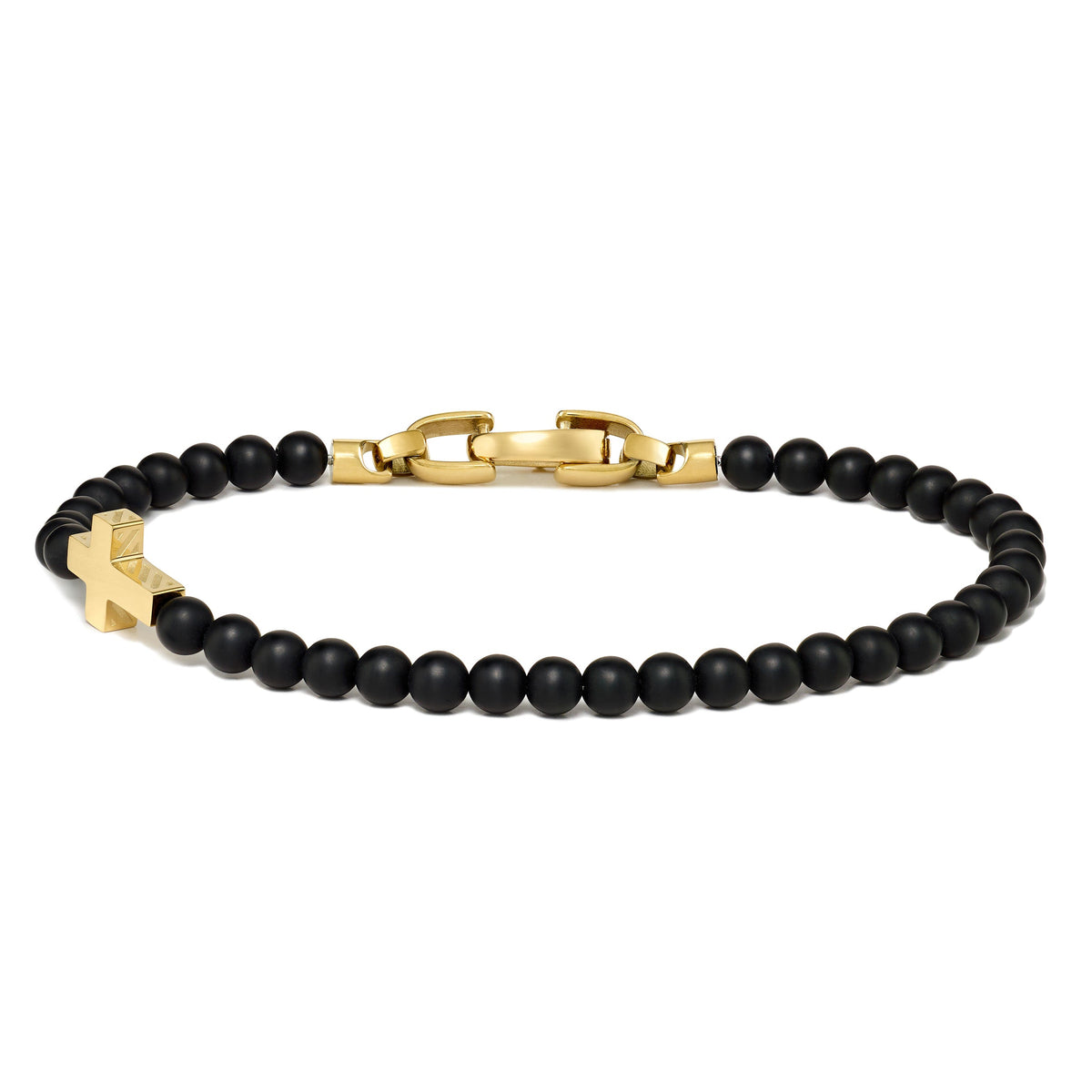 Spiritual Bead Cross Bracelet, 4MM - 14K Gold
