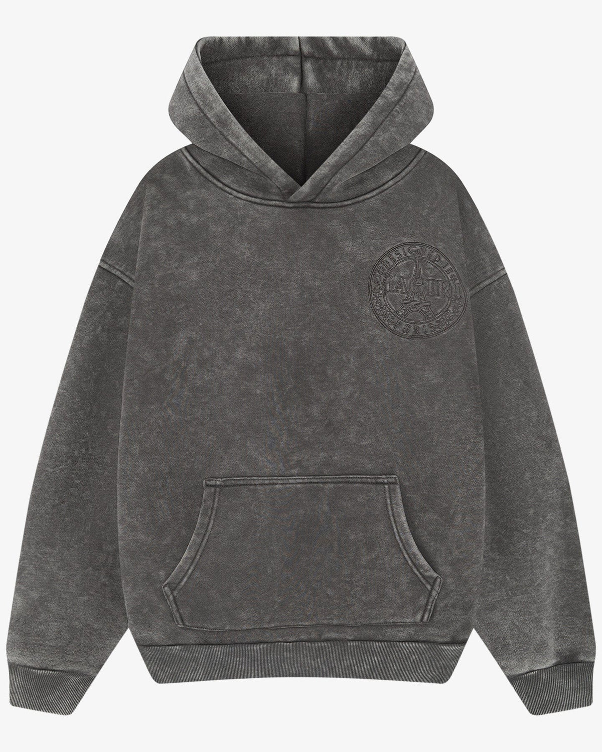 Magiri Embroidered Acid Wash Hoodie 'Washed Grey' — Washed Grey — Size S — Front View