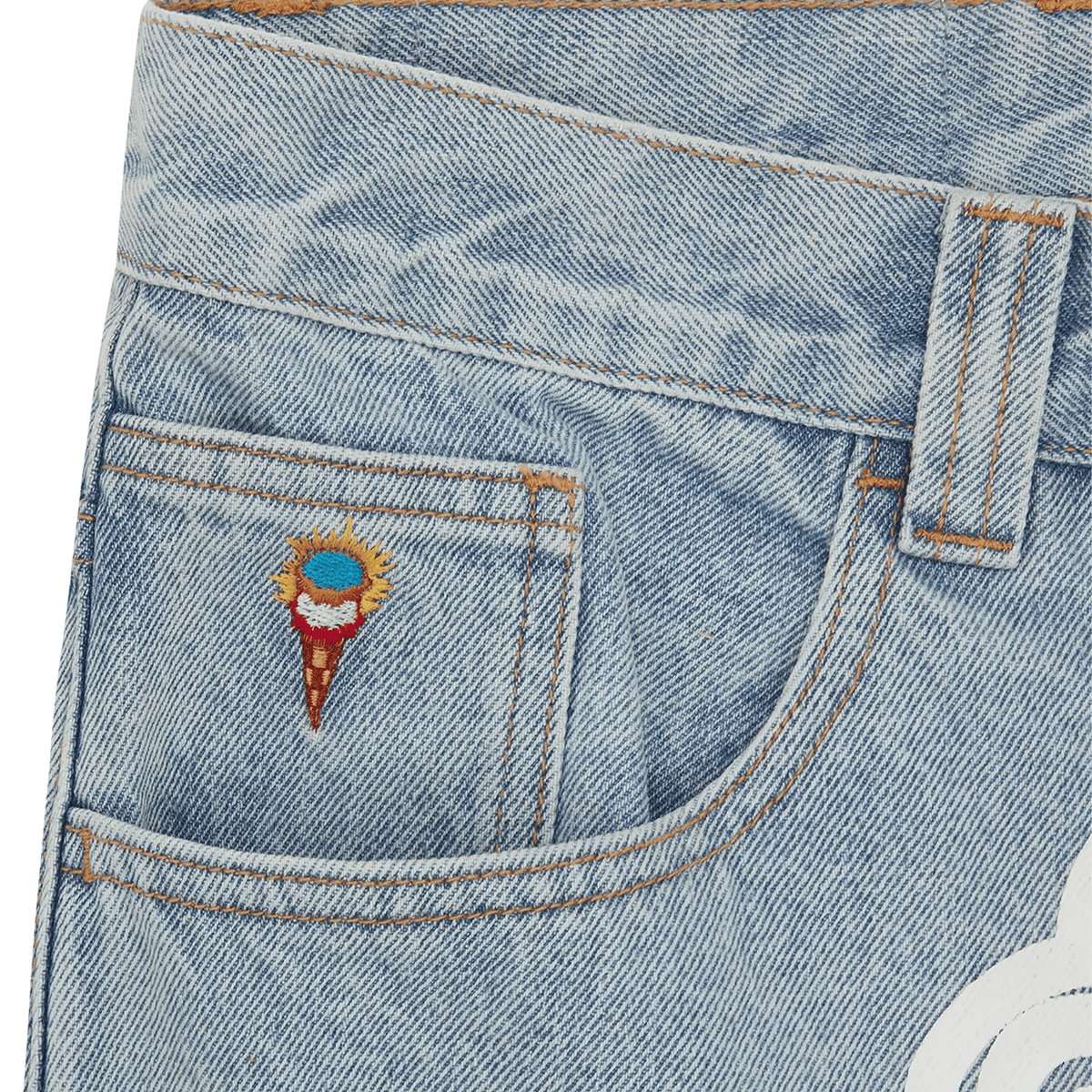 ICECREAM Running Dog Double Scoop Denim Pants 'Heavy Wash Blue' — XXS — Top View