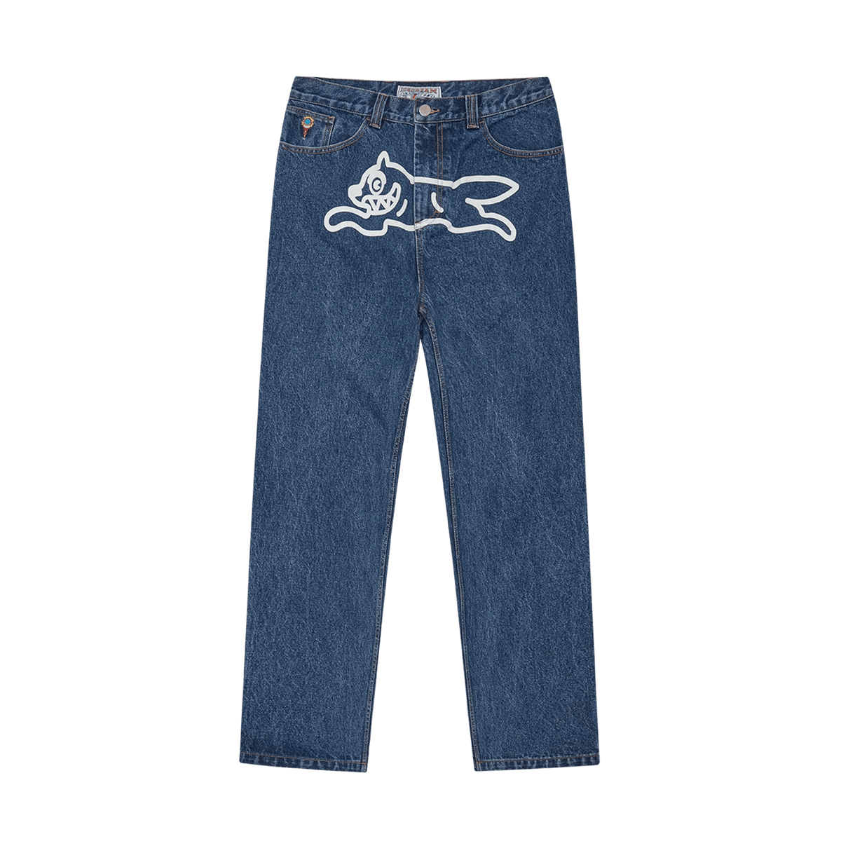 ICECREAM Running Dog Double Scoop Denim Pants 'Mid Wash Blue' — XXS — Front View