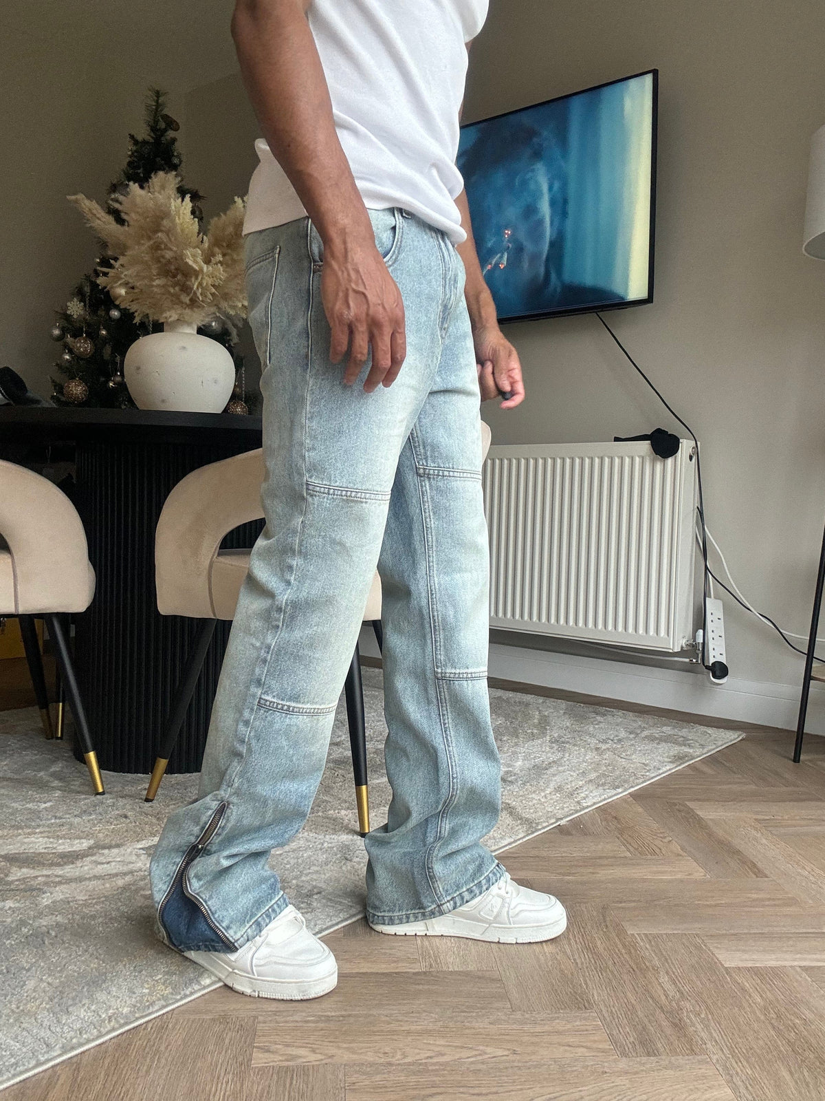 Benir Clothing Zip Flare Denim - Sky Blue — 28 — Back View