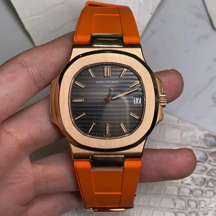 Tempomat -FKM Vulcanized Orange Rubber Strap for Patek Nautilus
