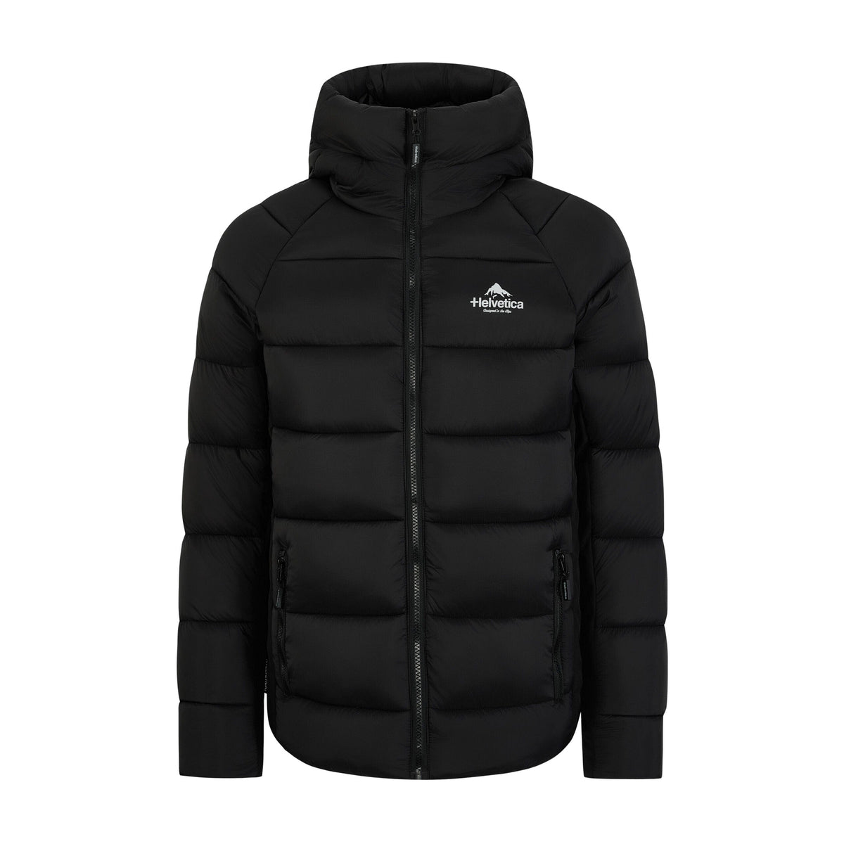 Helvetica Mountain Pioneers Sniper Hooded Down Jacket — XS — Front View