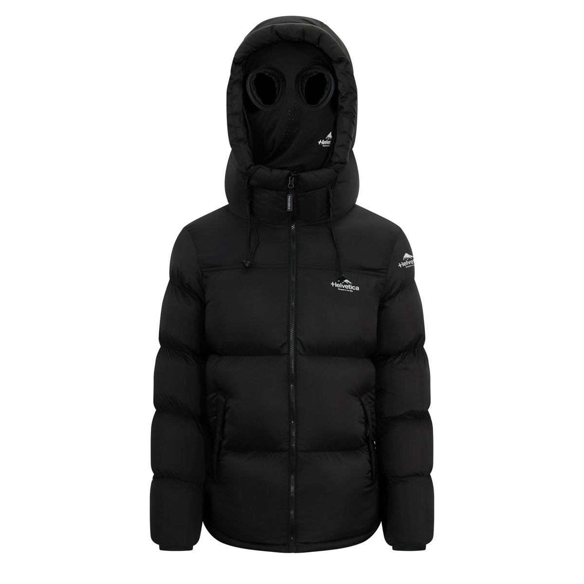 Helvetica Mountain Pioneers Middle Block Hooded Down Jacket — S — Lifestyle View