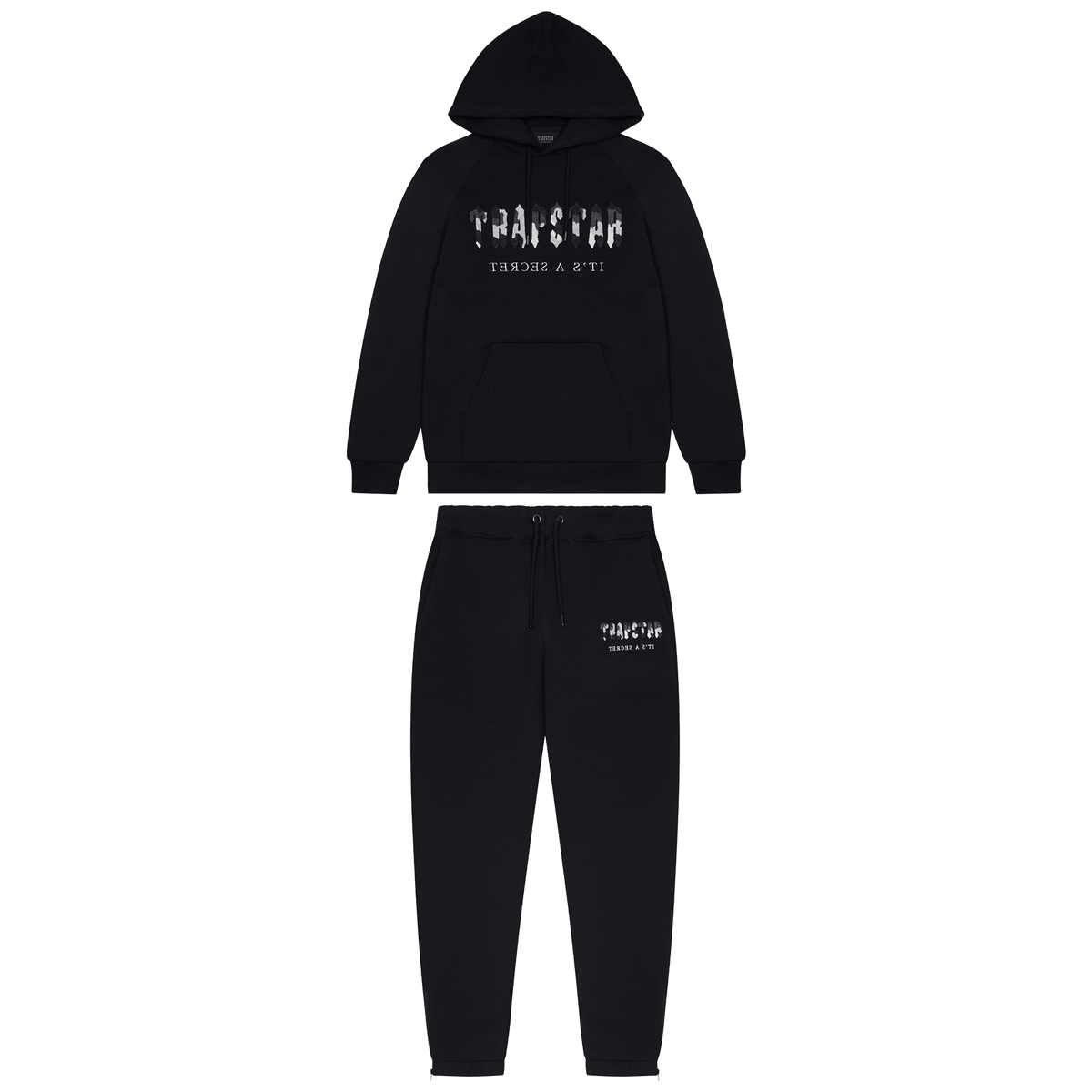 Trapstar Chenille Decoded Hooded Tracksuit - Black Camo Edition — XXS — Front View