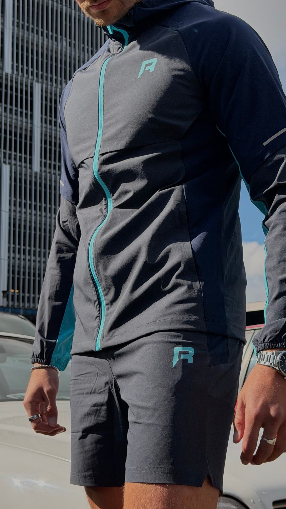 Reprimo Vortex Windbreaker Jacket 'Blue Steel Cyan' — XXS — Top View