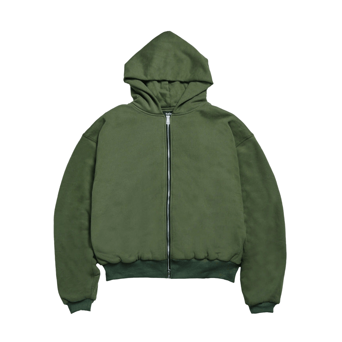 KAIZEN MARKET DOUBLE LAYERED ZIP HOODIE MILITARY — XS — Front View