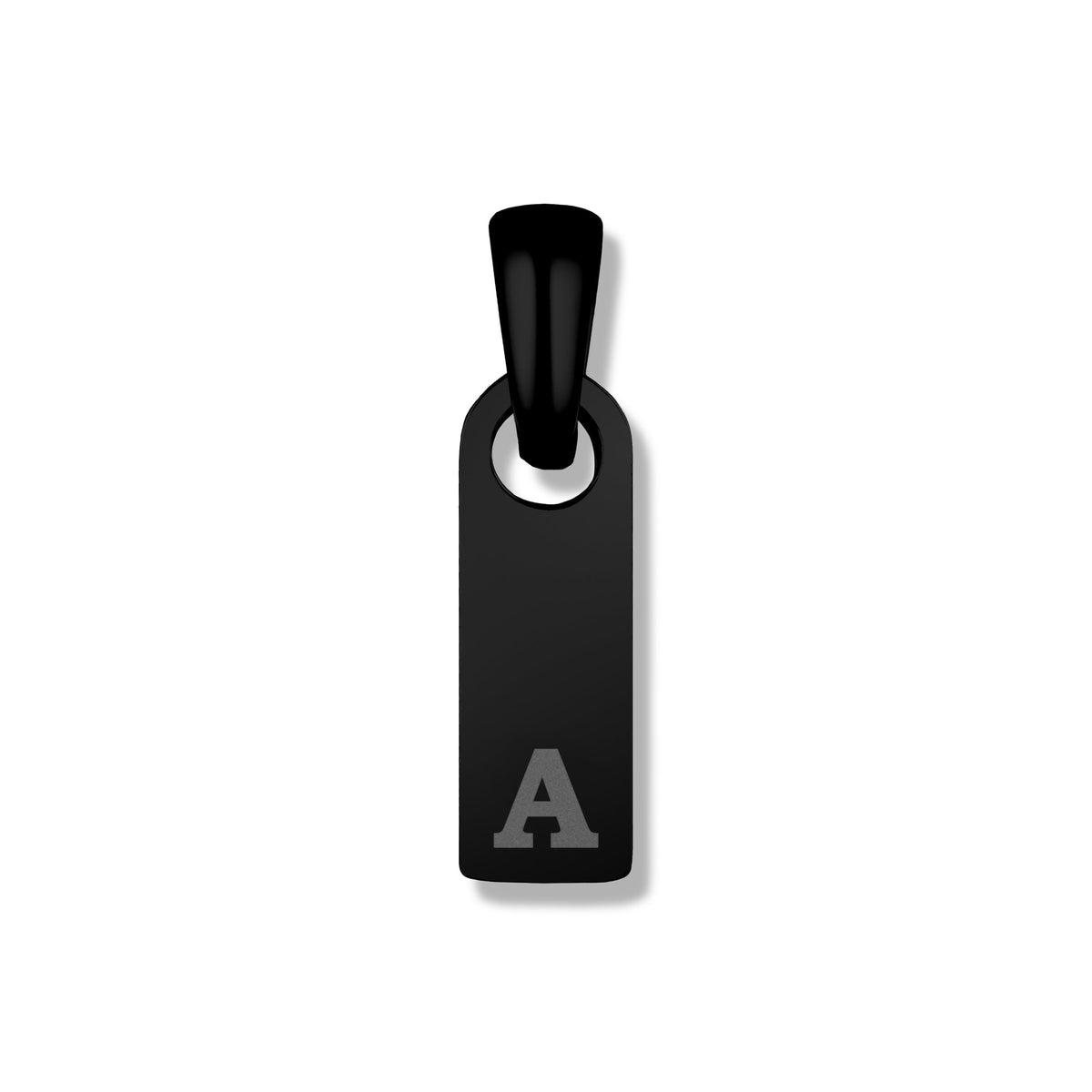 Black pendant with letter 'A' on a white background