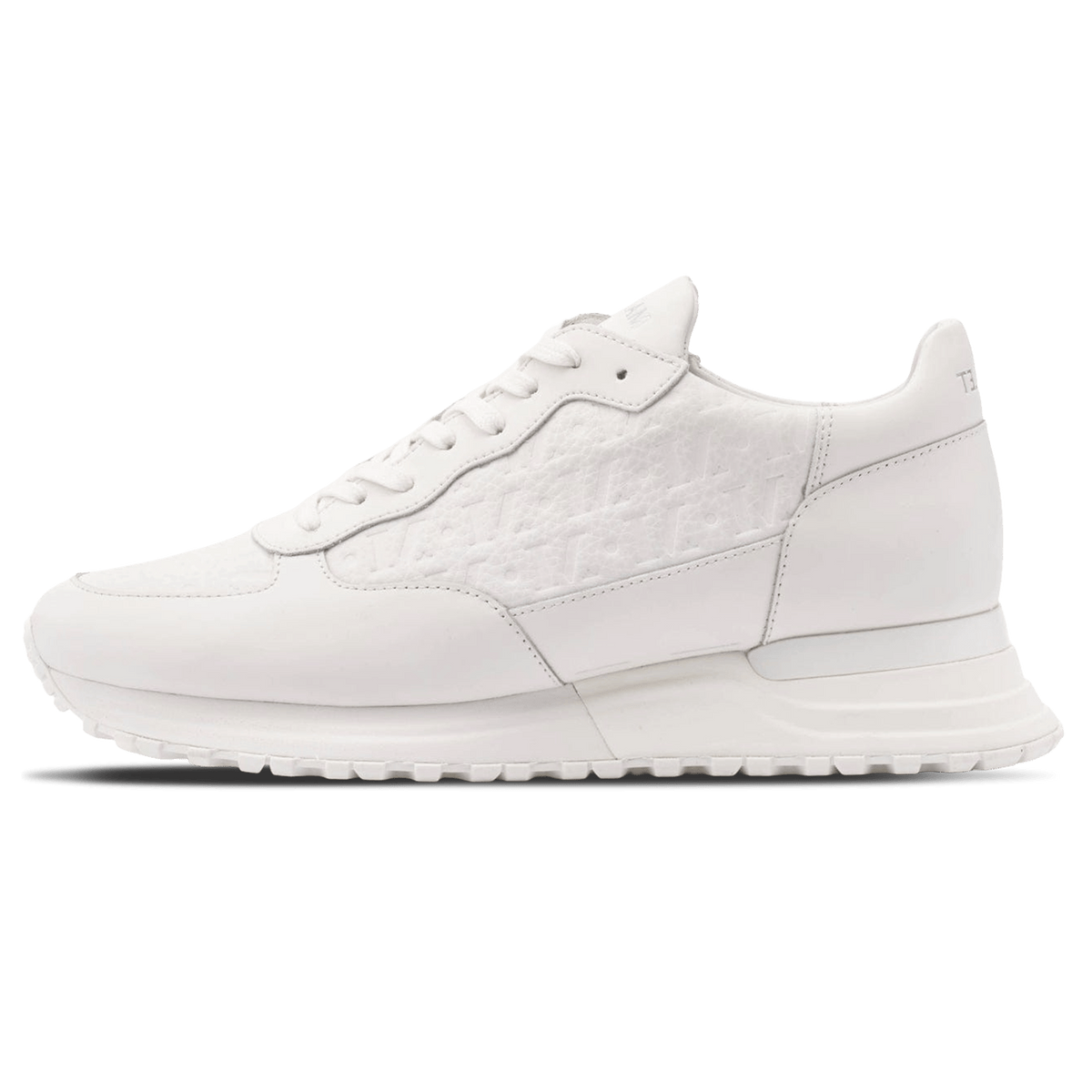 MALLET Popham Men's White Tumbled Leather Monogram Trainers — UK 05 — Size White — Front View