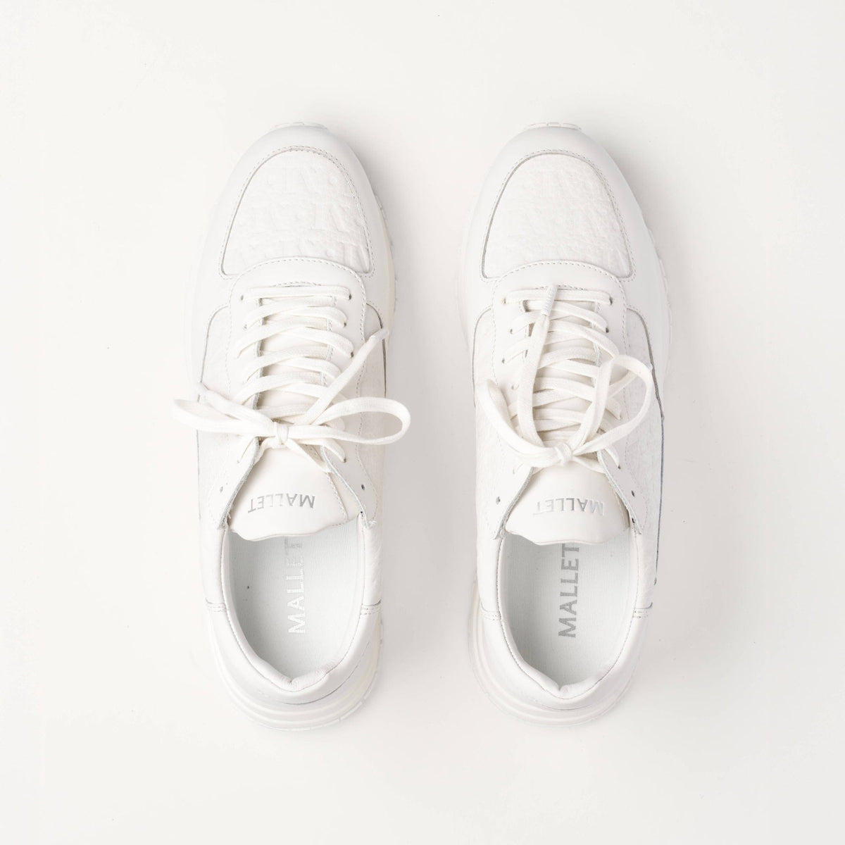 MALLET Popham Men's White Tumbled Leather Monogram Trainers — UK 05 — Size White — Detail View