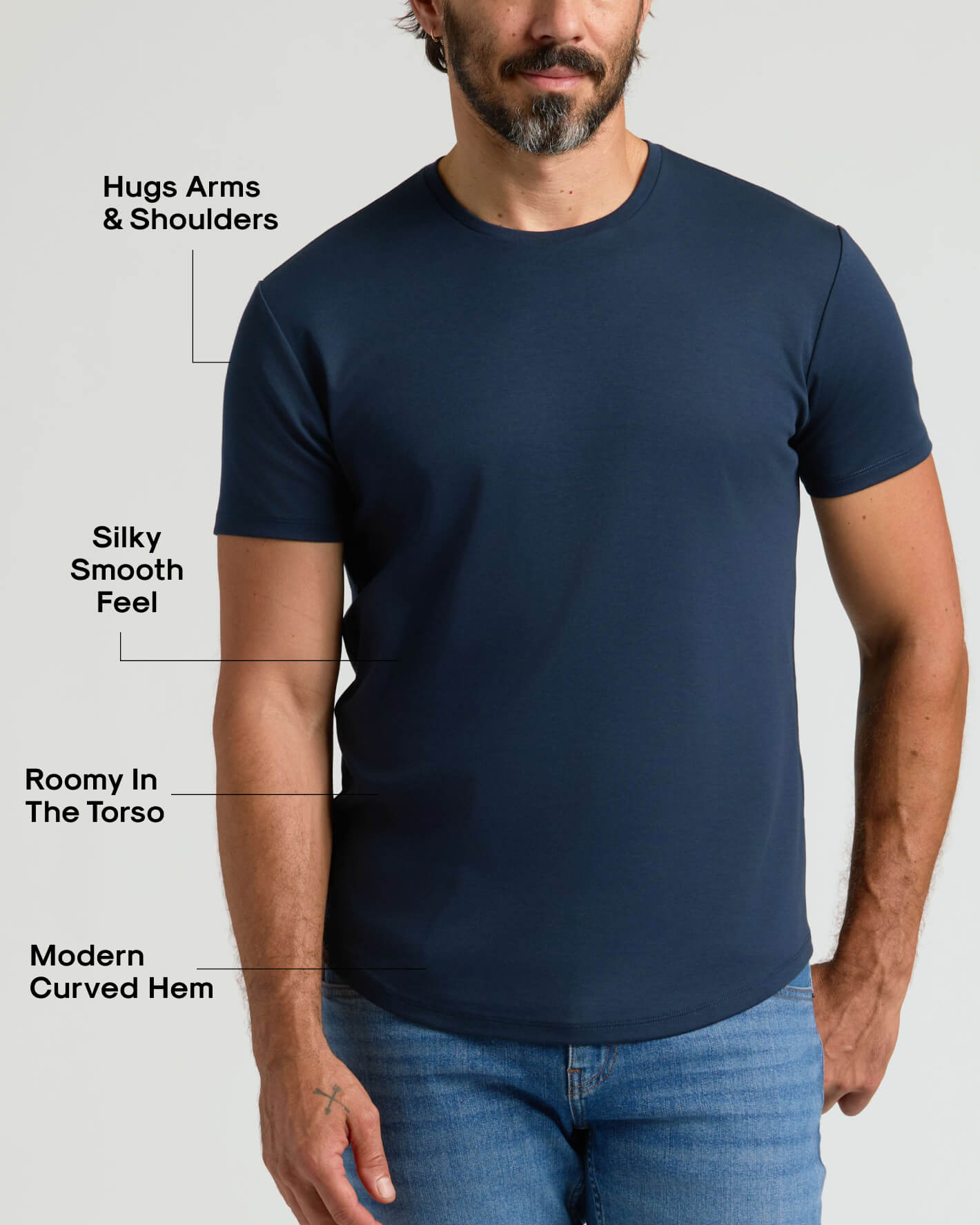 Pima Cotton Blend Curved Hem Crew 4-Pack