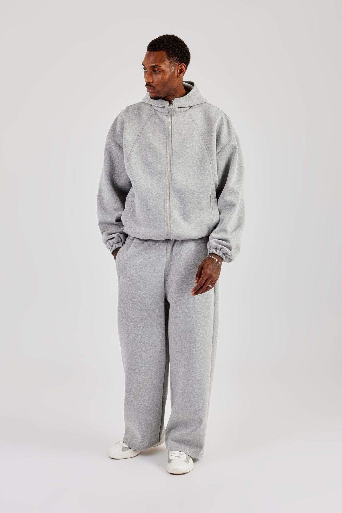 Cernucci Zip Hooded Panelled Scuba Jacket & Baggy Fit Trouser - Grey — S — Size S — Top View
