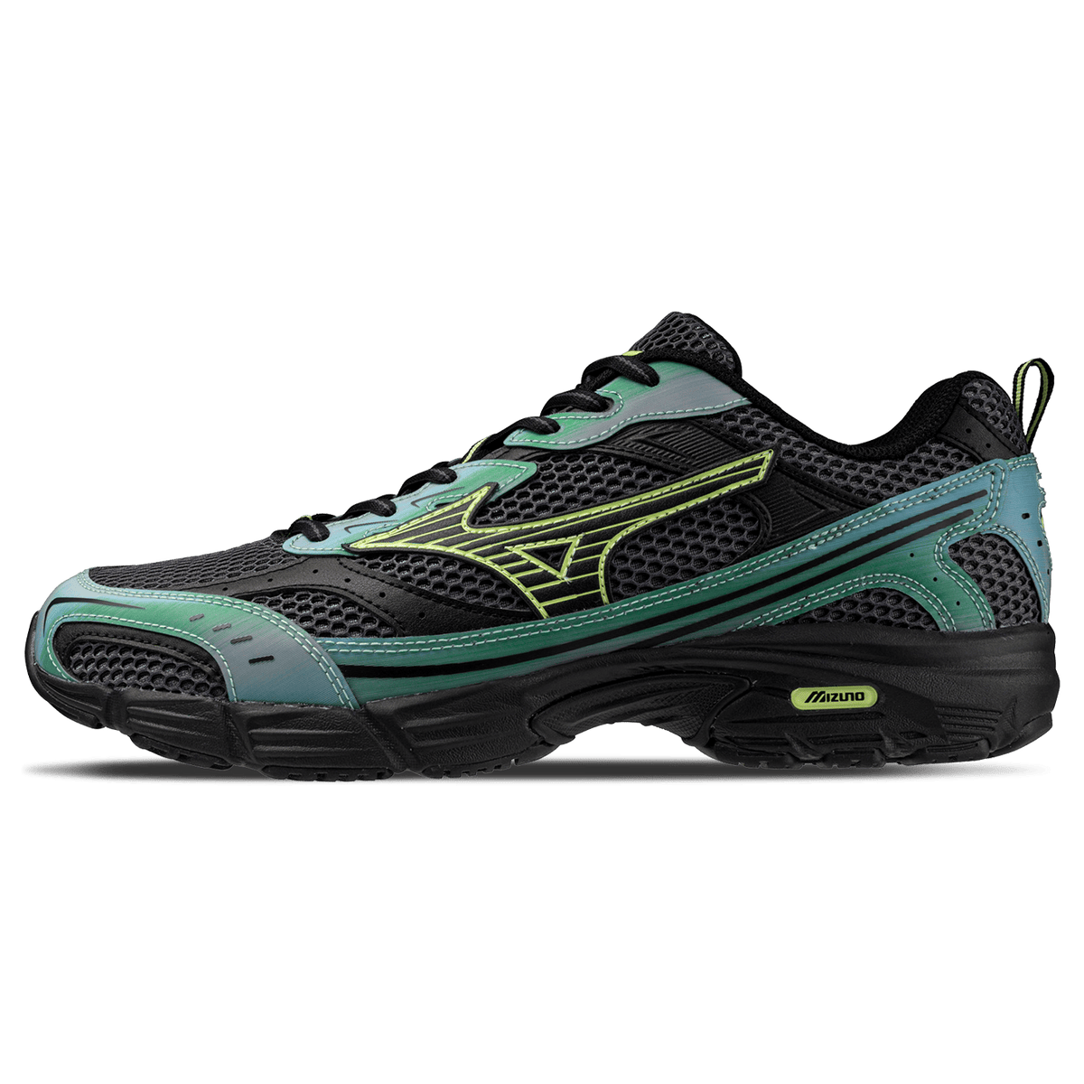 Mizuno MXR Lenticular 'Iron Gate Grossular Green Black' — UK 4 | EU 36.5 | US 5 — Front View