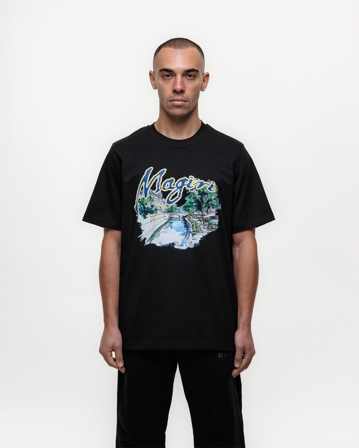 Magiri Seine River Printed T-Shirt 'Black' — Black — Size S — Top View
