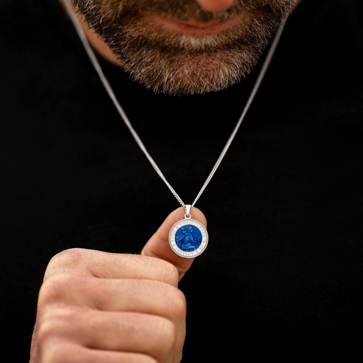 St. Christopher Pendant - Sapphire Blue